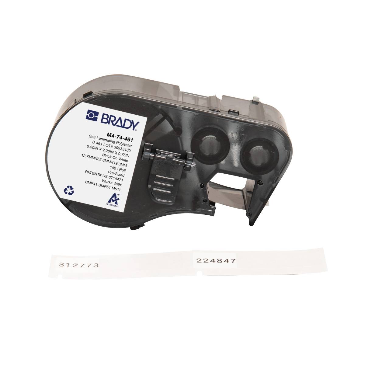 selbstlaminierende Etiketten aus Polyester, 12,7 mm x 55,88 mm, weiß/transparent, Brady M4-74-461