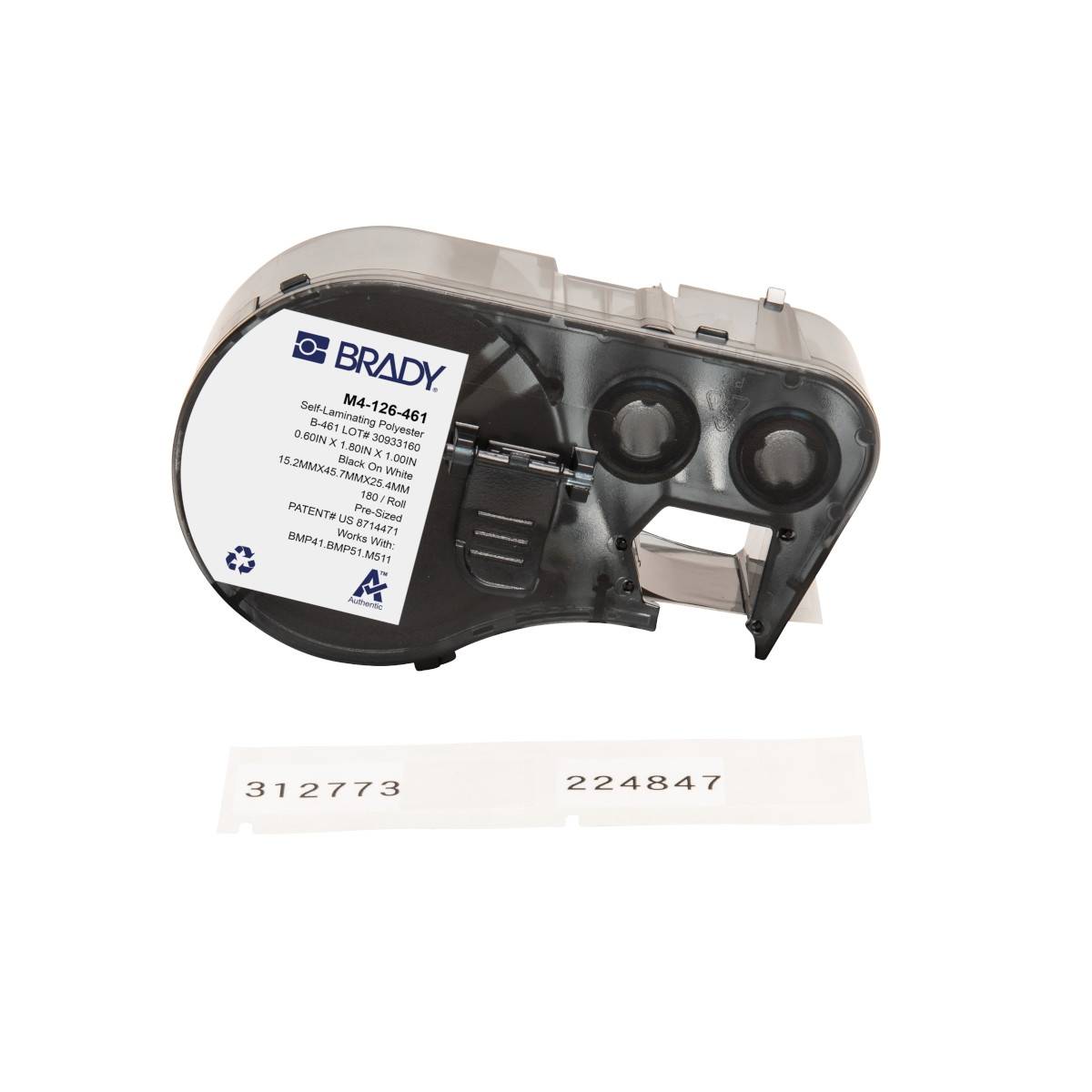 selbstlaminierende Etiketten aus Polyester, 15,24 mm x 45,72 mm, weiß/transparent, Brady M4-126-461