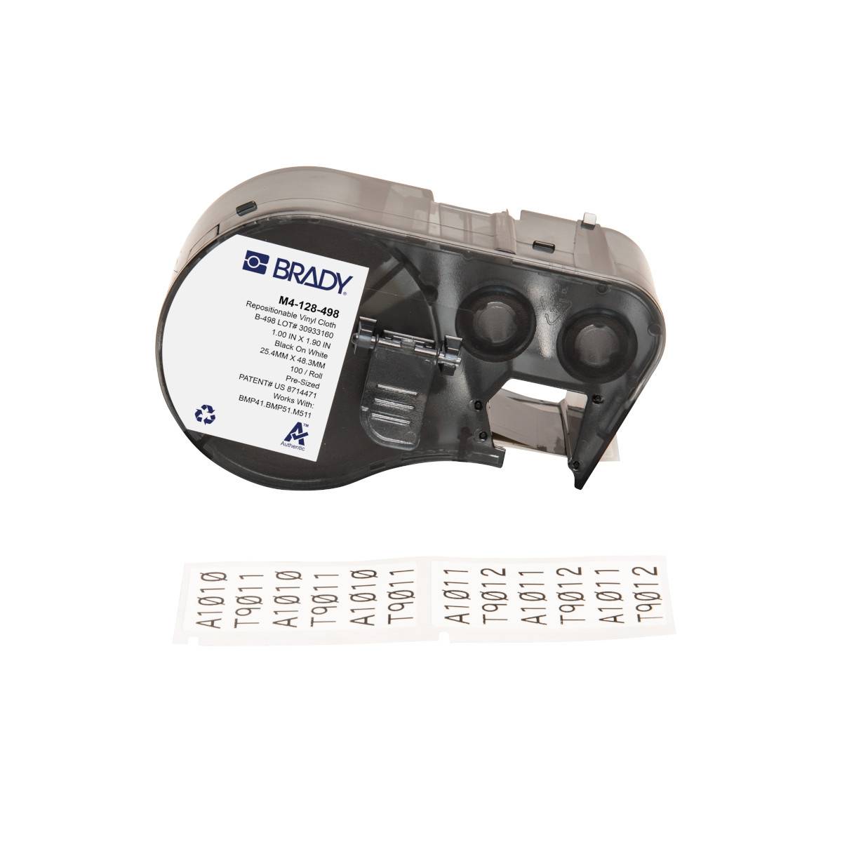 Etiketten aus Vinylgewebe, 25,4 mm x 48,26 mm, weiß, Brady M4-128-498