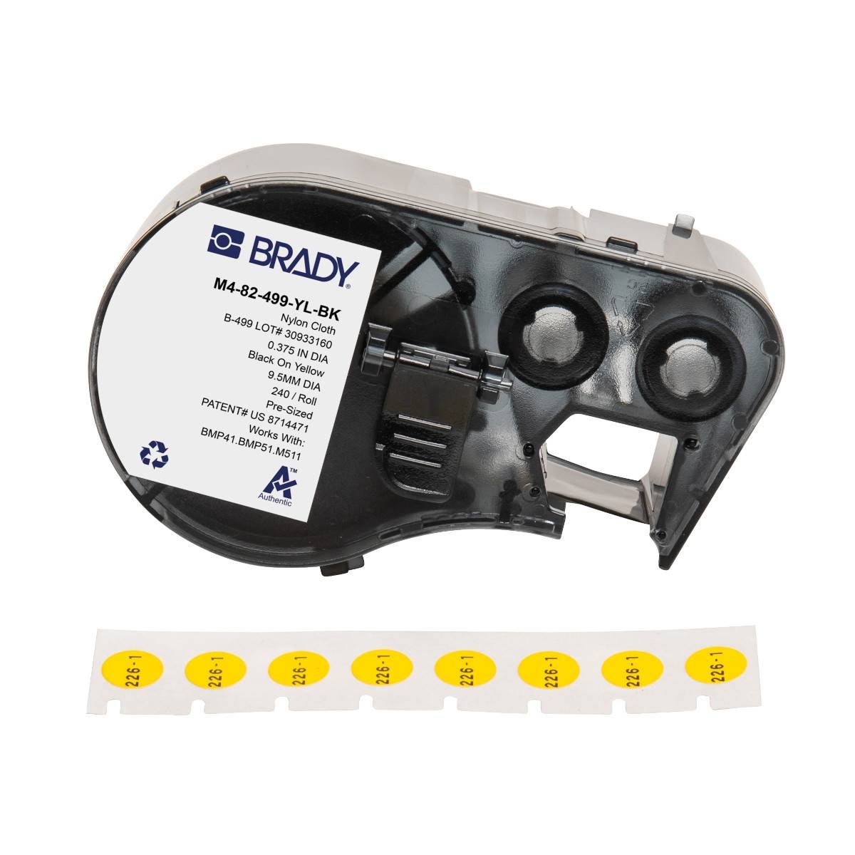 Etiketten aus Nylongewebe, 9,53 mm x mm, gelb, Brady M4-82-499-YL-BK