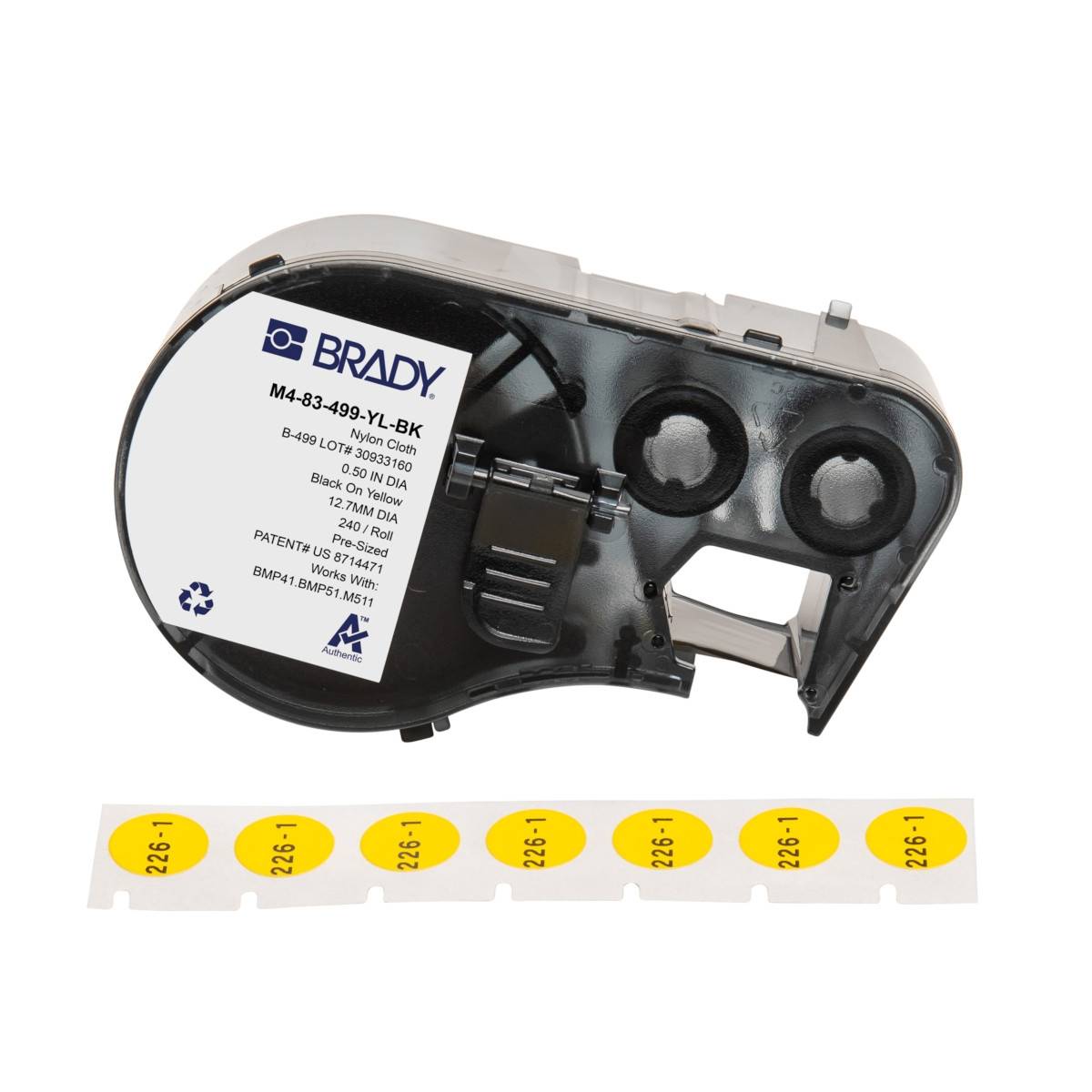 Etiketten aus Nylongewebe, 12,7 mm x mm, gelb, Brady M4-83-499-YL-BK