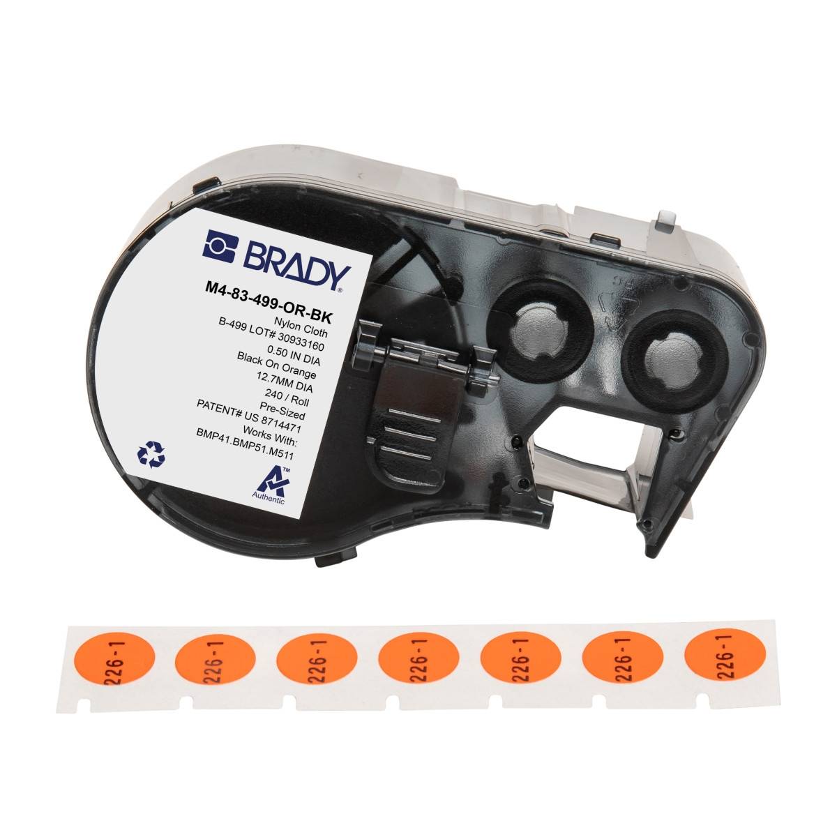 Etiketten aus Nylongewebe, 12,7 mm x mm, orange, Brady M4-83-499-OR-BK