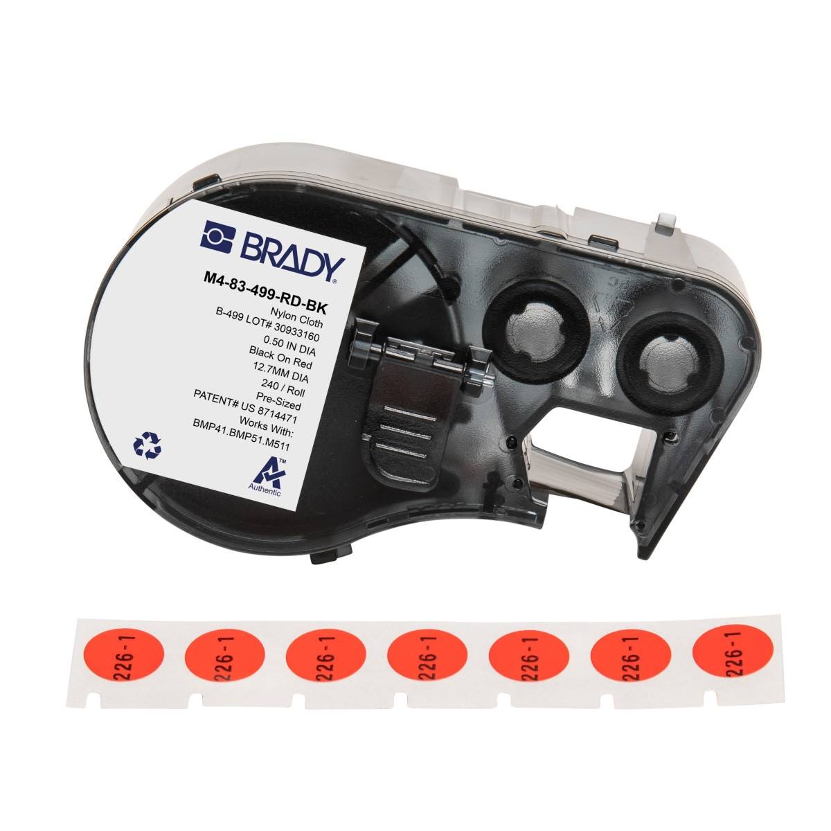 Etiketten aus Nylongewebe, 12,7 mm x mm, rot, Brady M4-83-499-RD-BK