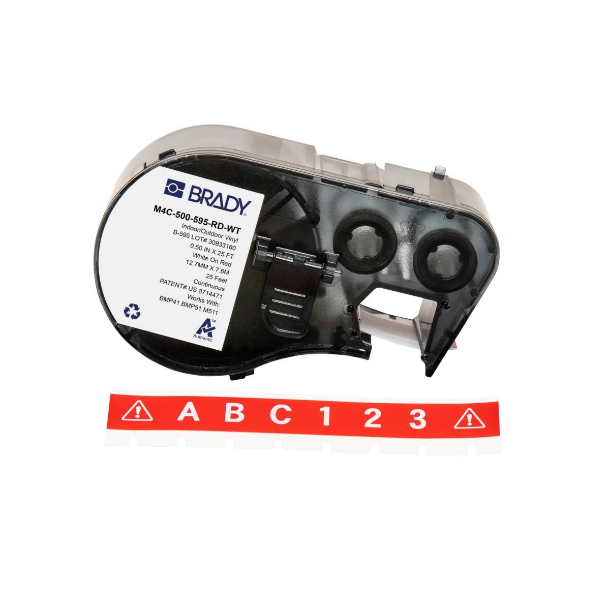 Endlos-Etikett aus Vinyl, 12,7 mm x 7,62 m, rot, Brady M4C-500-595-RD-WT