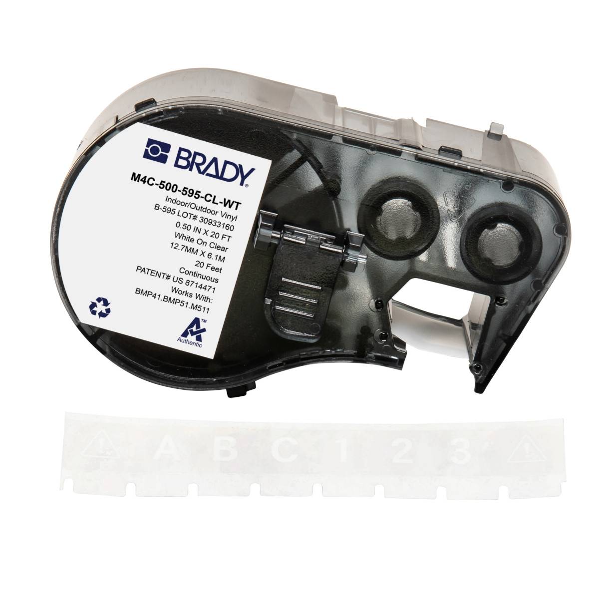 Endlos-Etikett aus Vinyl, 12,7 mm x 6,1 m, transparent, Brady M4C-500-595-CL-WT