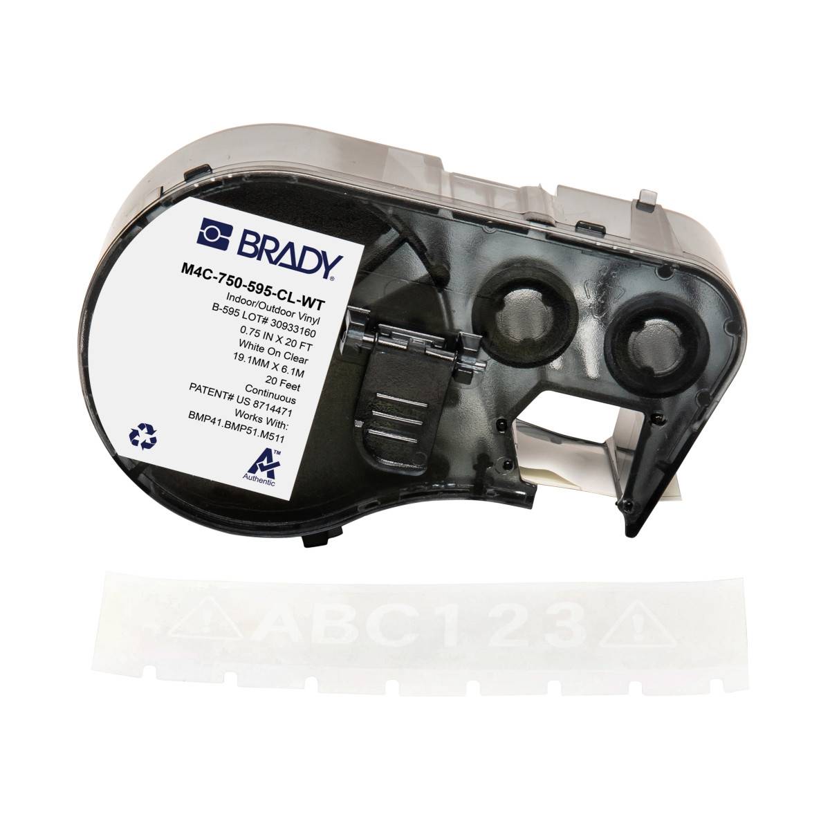 Endlos-Etikett aus Vinyl, 19,05 mm x 6,1 m, transparent, Brady M4C-750-595-CL-WT
