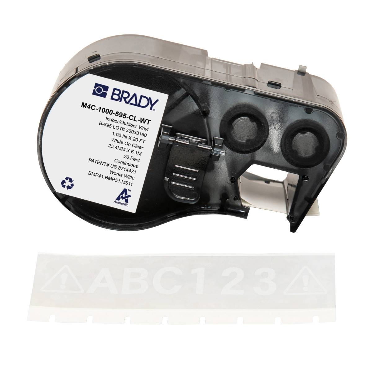 Endlos-Etikett aus Vinyl, 25,4 mm x 6,1 m, transparent, Brady M4C-1000-595-CL-WT