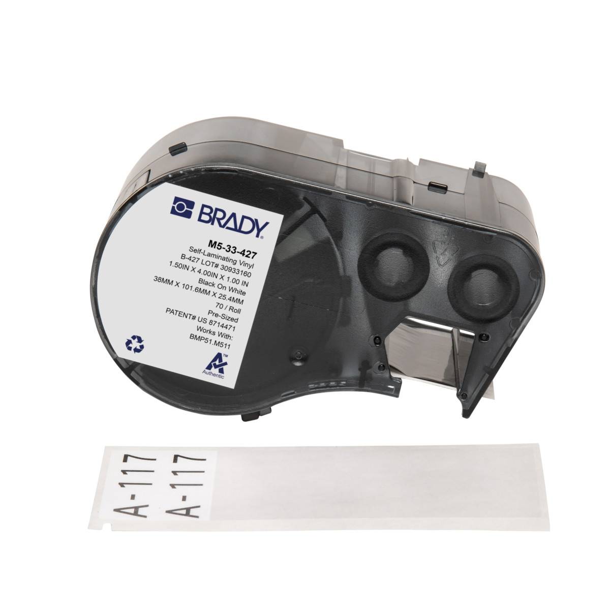 selbstlaminierende Etiketten aus Vinyl, 38,1 mm x 101,6 mm, weiß/transparent, Brady M5-33-427