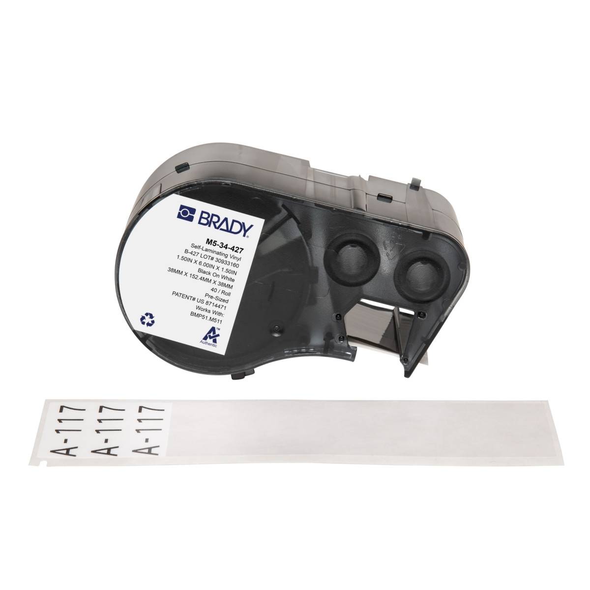 selbstlaminierende Etiketten aus Vinyl, 38,1 mm x 152,4 mm, weiß/transparent, Brady M5-34-427