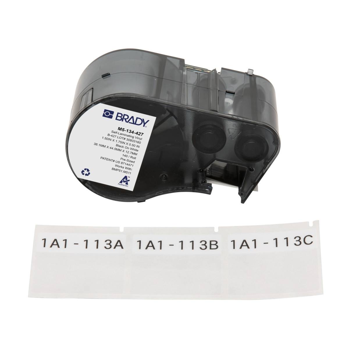 selbstlaminierende Etiketten aus Vinyl, 44,45 mm x 38,1 mm, weiß/transparent, Brady M5-134-427
