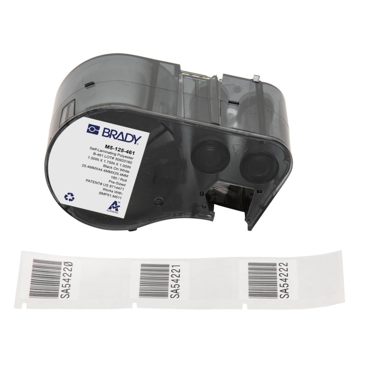 selbstlaminierende Etiketten aus Polyester, 25,4 mm x 44,45 mm, weiß/transparent, Brady M5-125-461