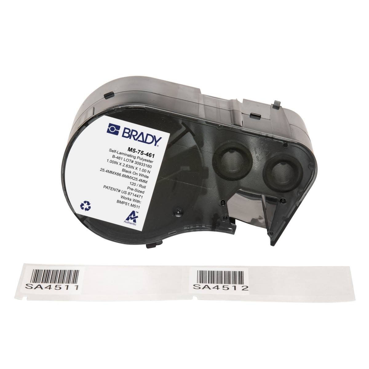 selbstlaminierende Etiketten aus Polyester, 25,4 mm x 66,68 mm, weiß/transparent, Brady M5-75-461