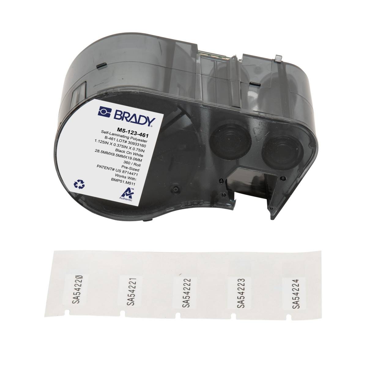 selbstlaminierende Etiketten aus Polyester, 9,53 mm x 28,58 mm, weiß/transparent, Brady M5-123-461