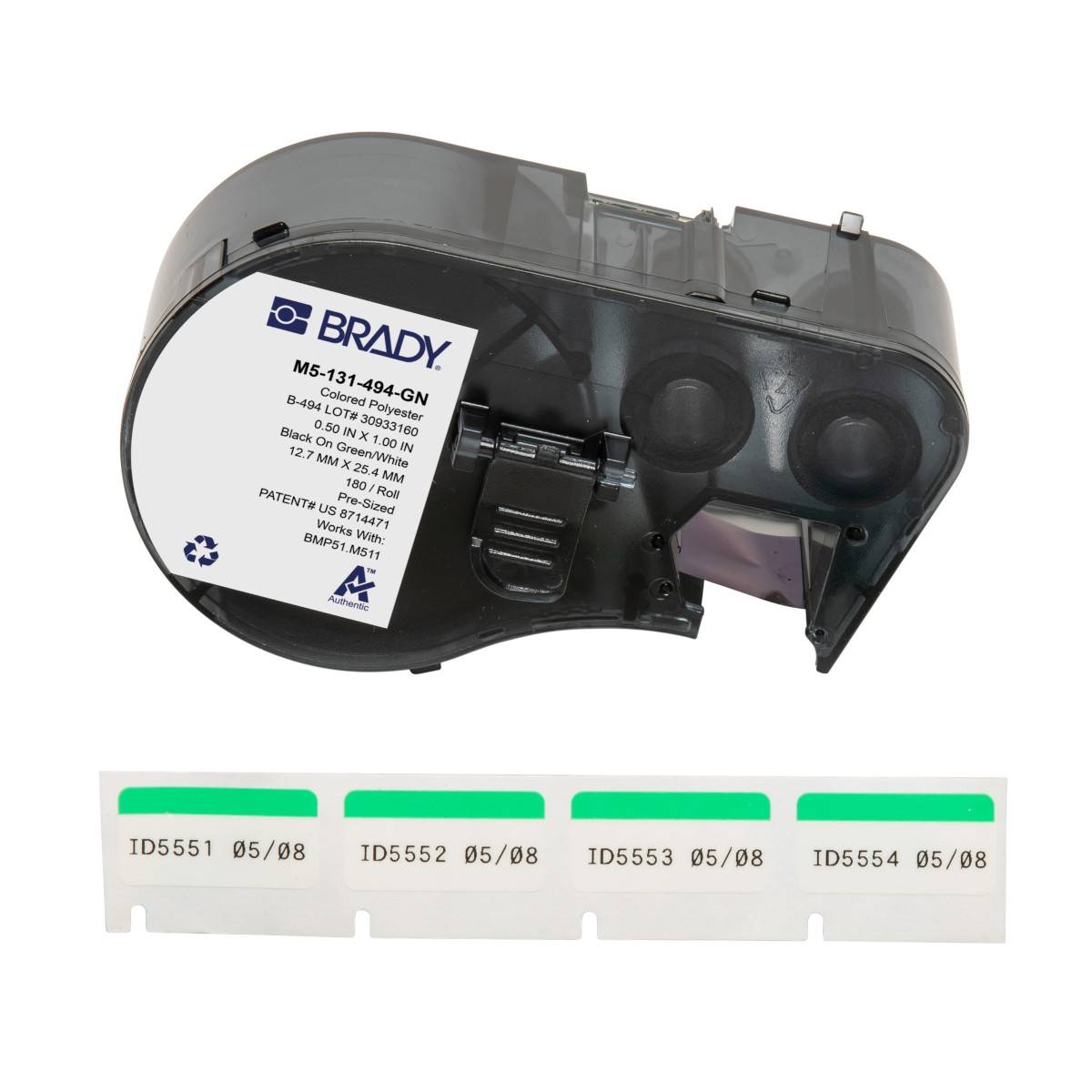 Etiketten aus Polyester, 25,4 mm x 12,7 mm, grün/weiß, Brady M5-131-494-GN