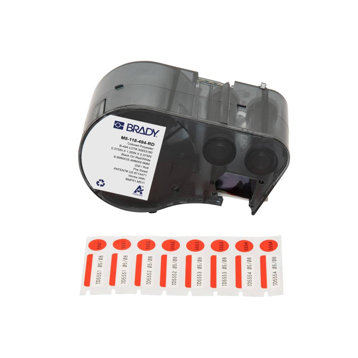 Etiketten aus Polyester, 25,4 mm x 9,53 mm, rot-weiß, Brady M5-118-494-RD