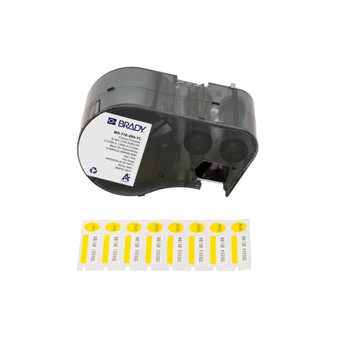 Etiketten aus Polyester, 25,4 mm x 9,53 mm, gelb/weiß, Brady M5-118-494-YL