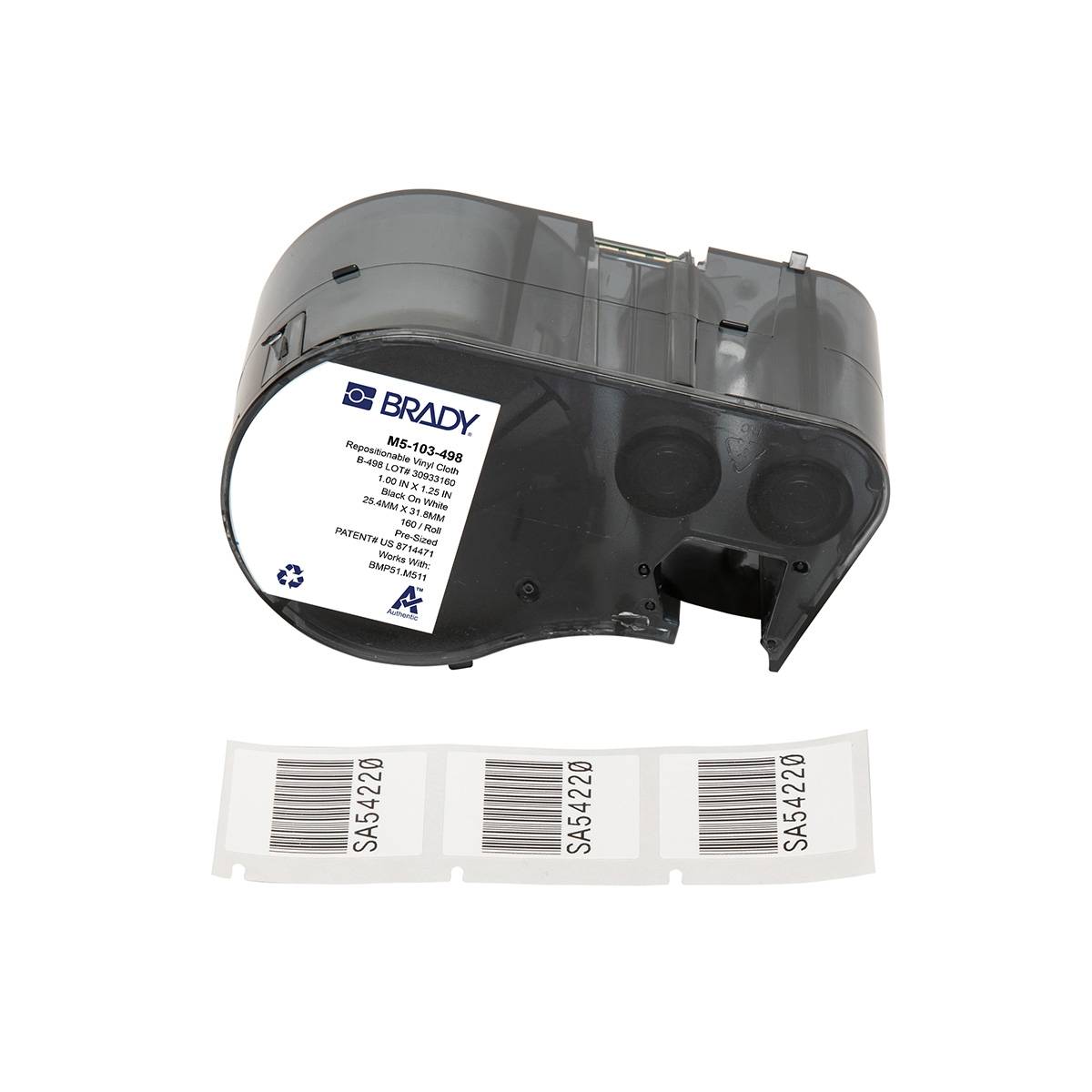 Etiketten aus Vinylgewebe, 31,75 mm x 25,4 mm, weiß, Brady M5-103-498