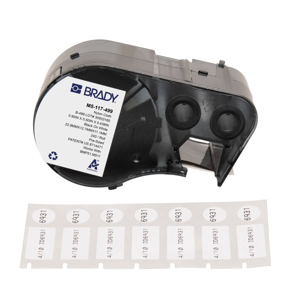 Etiketten aus Nylongewebe, 12,7 mm x 25,4 mm, weiß, Brady M5-117-499