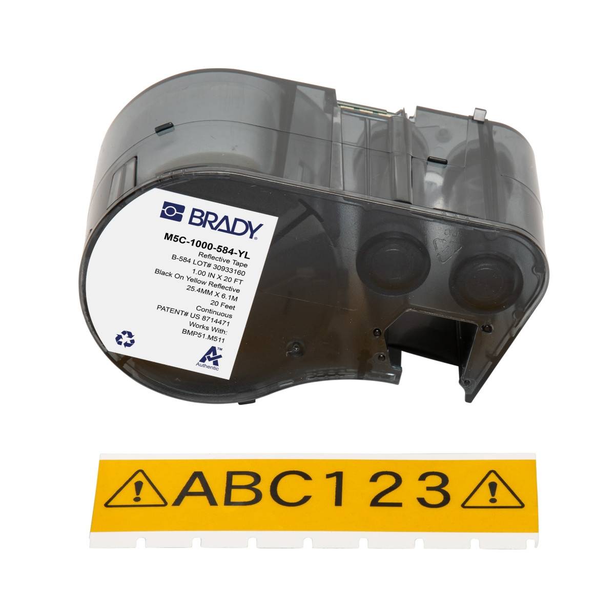 Endlos-Etikett aus Vinyl, 25,4 mm x 6,10 m, gelb, Brady M5C-1000-584-YL