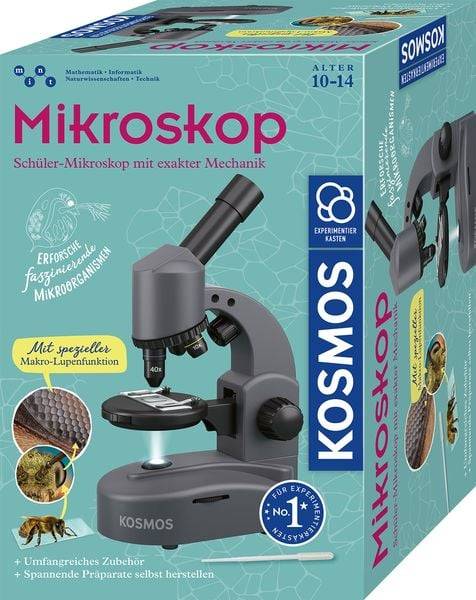 KOSMOS 636098 - Mikroskop, Schüler-Mikroskop mit exakter Mechanik, Experimentierkasten