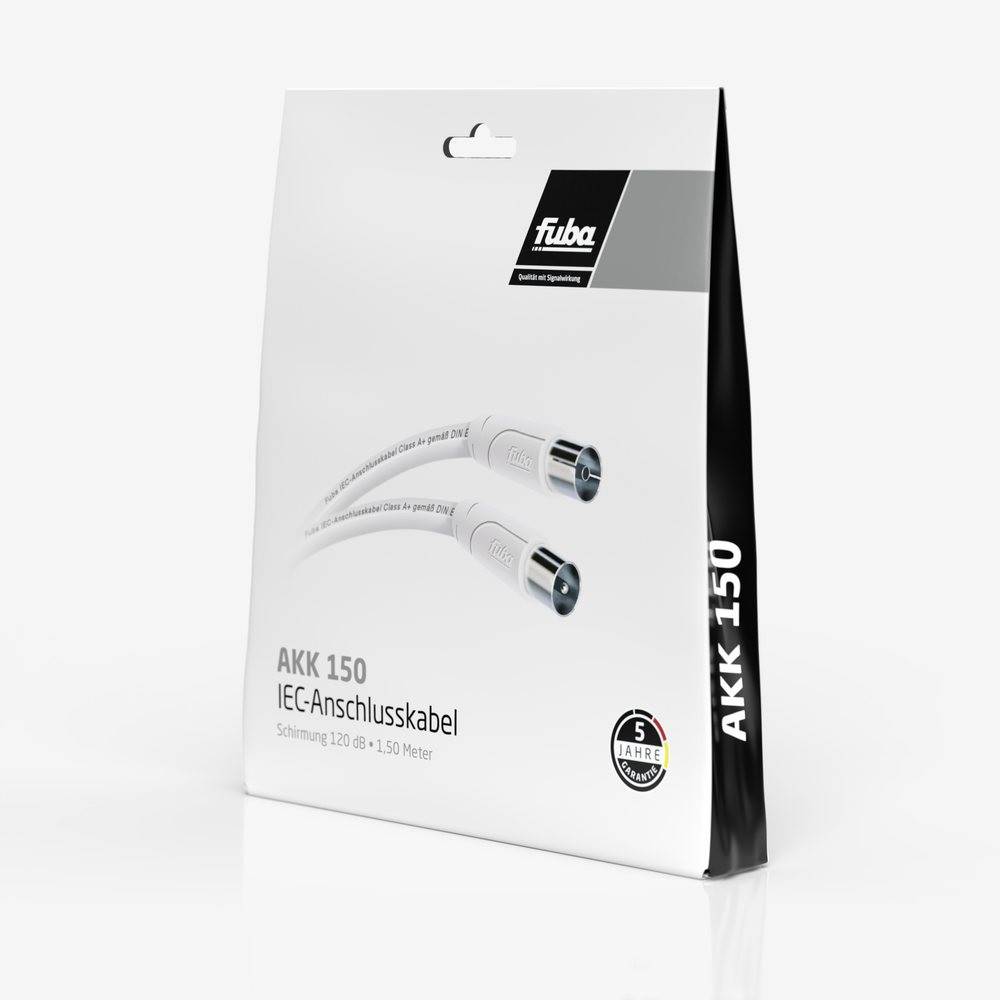 Fuba 1,5m Antennenkabel weiß - TV Anschlusskabel 4-fach geschirmt, 120 dB Schirmungsmaß - UHD 8K 4K 3D HDTV - IEC Koaxial Kabel Stecker/Buchse DVB-C