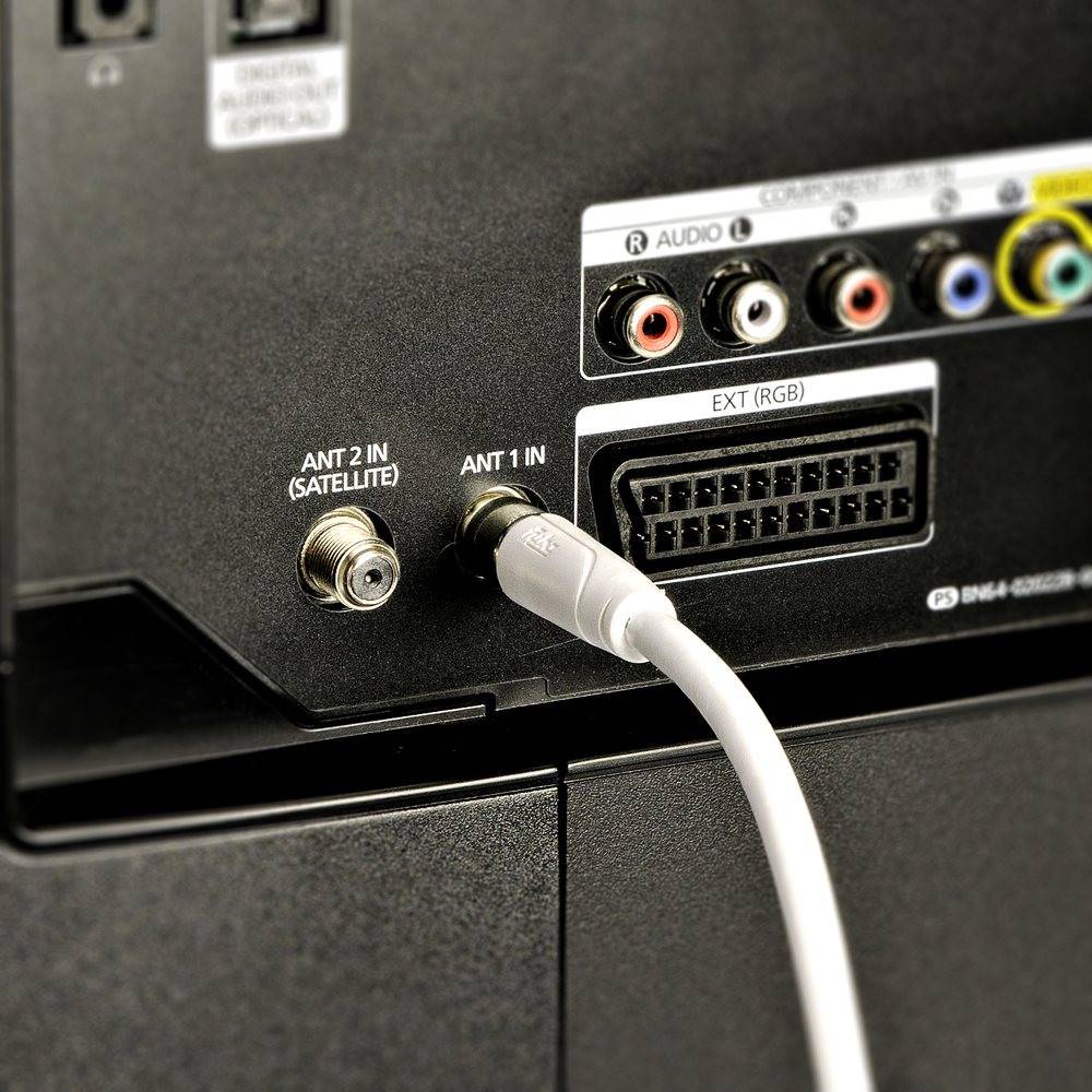 Fuba 2m Antennenkabel weiß - TV Anschlusskabel 4-fach geschirmt, 120 dB Schirmungsmaß - UHD 8K 4K 3D HDTV - IEC Koaxial Kabel Stecker/Buchse DVB-C