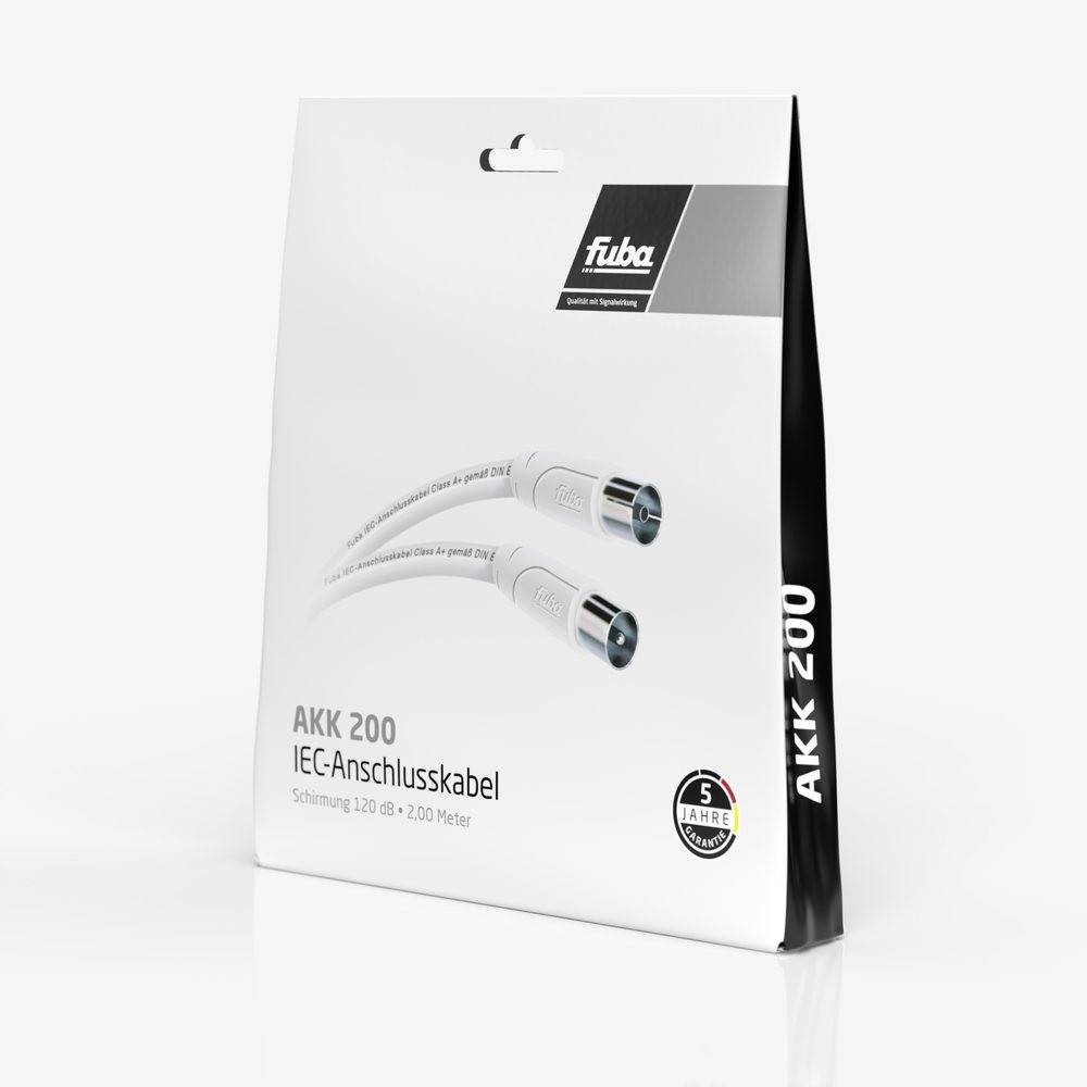 Fuba 2m Antennenkabel weiß - TV Anschlusskabel 4-fach geschirmt, 120 dB Schirmungsmaß - UHD 8K 4K 3D HDTV - IEC Koaxial Kabel Stecker/Buchse DVB-C