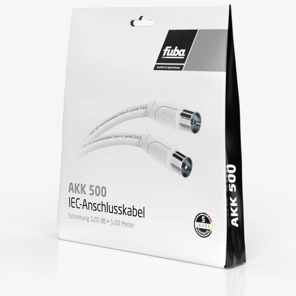 Fuba 5m Antennenkabel weiß - TV Anschlusskabel 4-fach geschirmt, 120 dB Schirmungsmaß - UHD 8K 4K 3D HDTV - IEC Koaxial Kabel Stecker/Buchse DVB-C