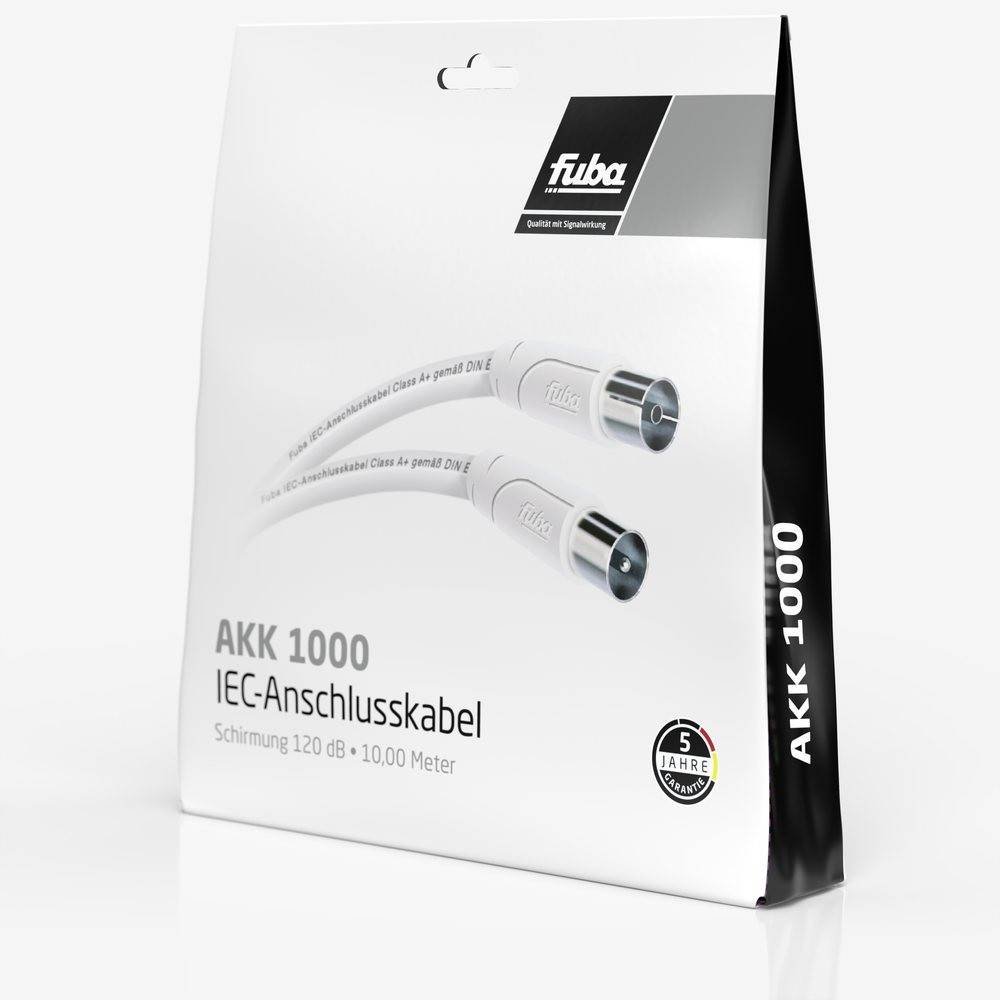 Fuba 10m Antennenkabel weiß - TV Anschlusskabel 4-fach geschirmt, 120 dB Schirmungsmaß - UHD 8K 4K 3D HDTV - IEC Koaxial Kabel Stecker/Buchse DVB-C