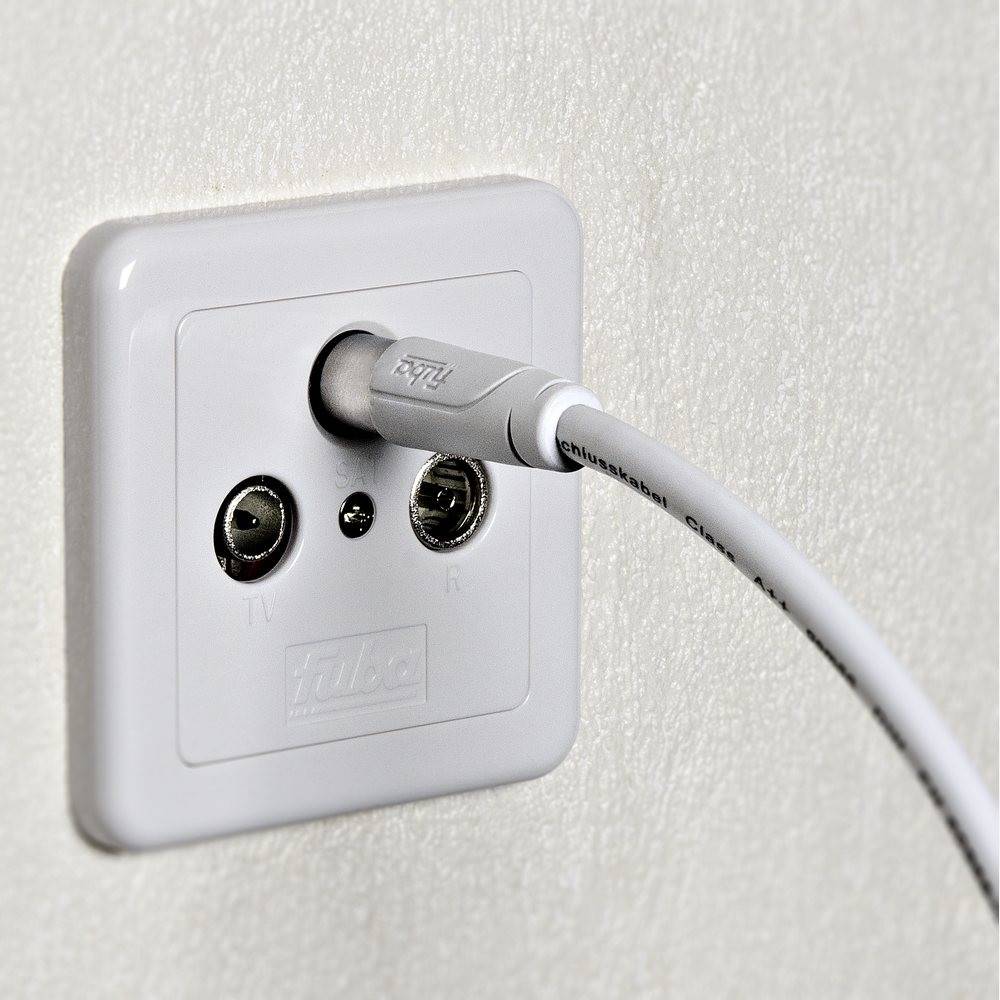 Fuba AFQ 150 Antennenkabel 1,5m weiß - 4-fach geschirmt 130dB - HDTV UHD 4K 8K - F-Anschlusskabel Koaxialkabel F-Quick Stecker (für DVB-S2-Receiver/