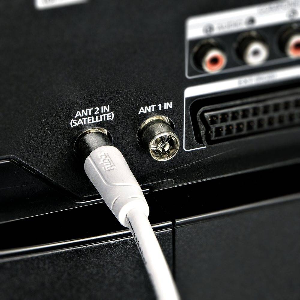 Fuba AFQ 150 Antennenkabel 1,5m weiß - 4-fach geschirmt 130dB - HDTV UHD 4K 8K - F-Anschlusskabel Koaxialkabel F-Quick Stecker (für DVB-S2-Receiver/