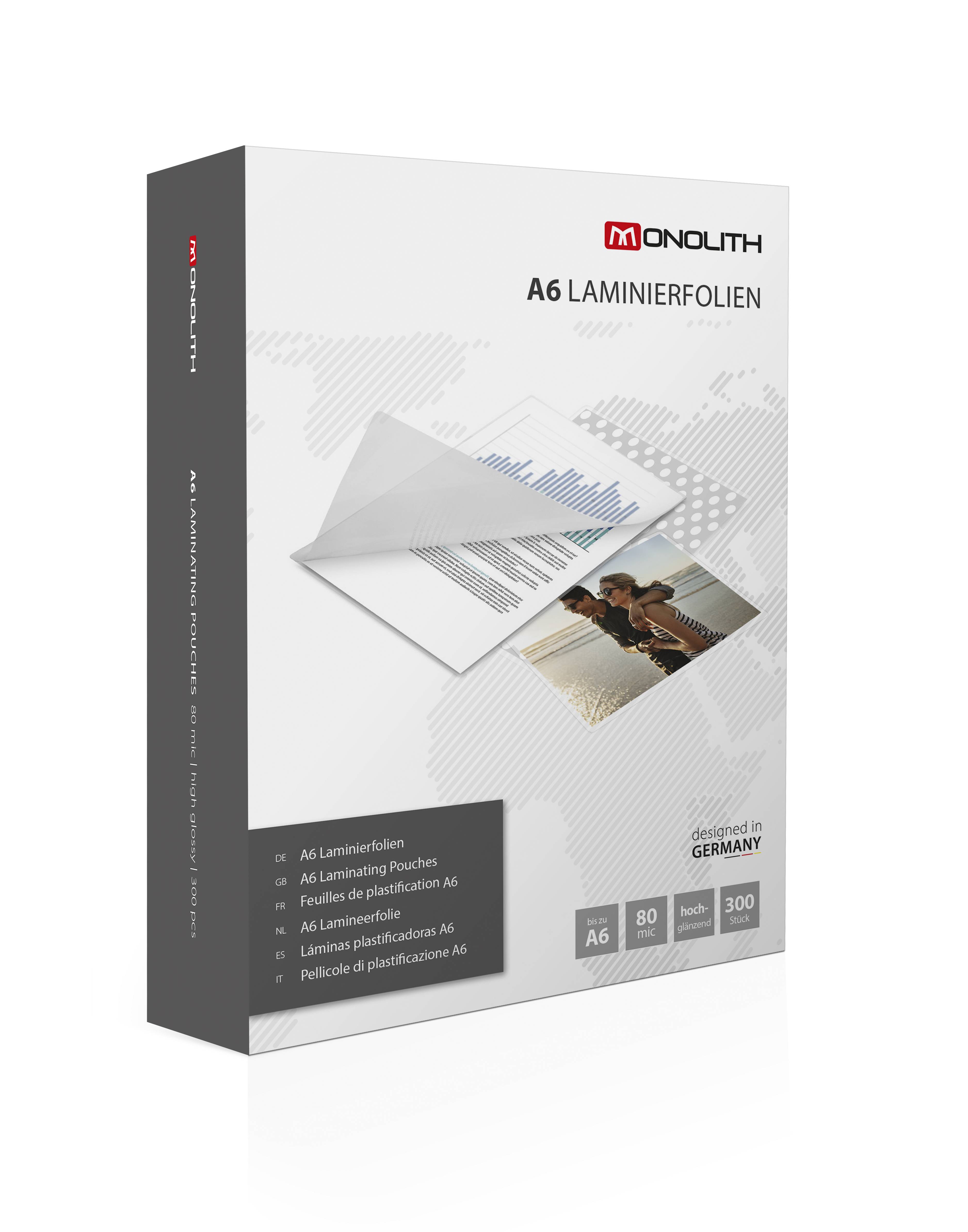 Monolith Laminierfolien DIN A6 - Glasklar - 80 Mikron (2 x 80) - Transparent - 300 Hüllen
