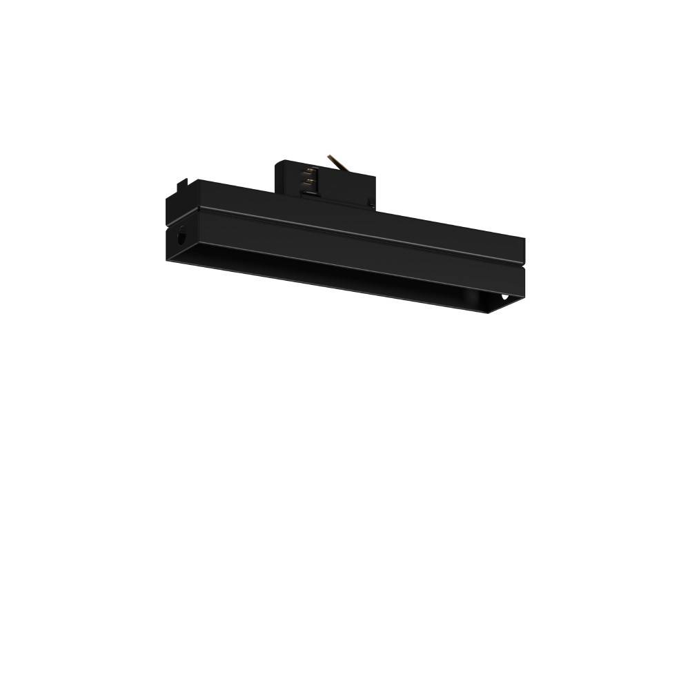 Schwarze Schienenlichtleuchte mit elegantem, rechteckigem Design.