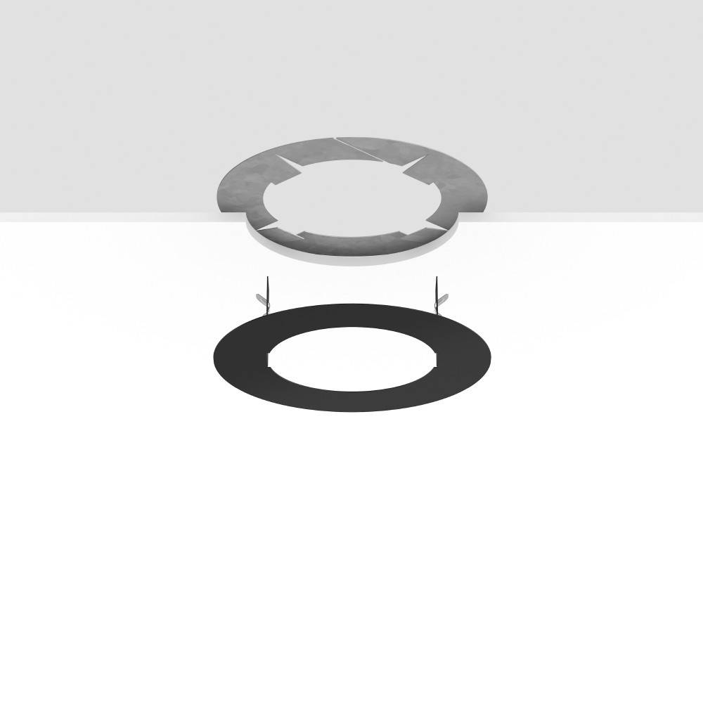 Zwei kreisförmige Metallgegenstände, einer silbern und einer schwarz, scheinen im Weltraum zu schweben, wobei der silberne über dem schwarzen liegt.