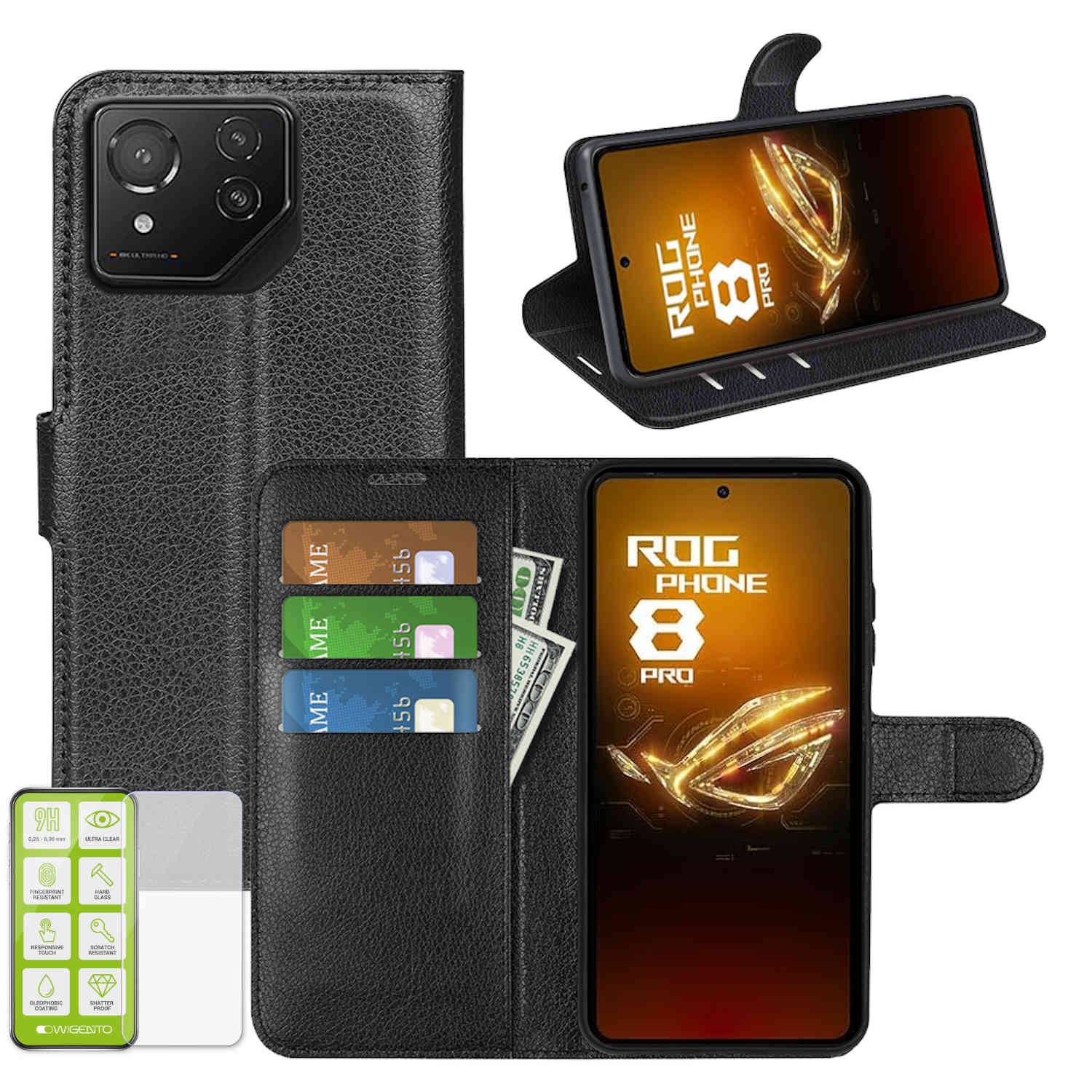 Für Asus ROG Phone 8 Pro Kunst Leder Book Wallet Tasche + Hart Glas