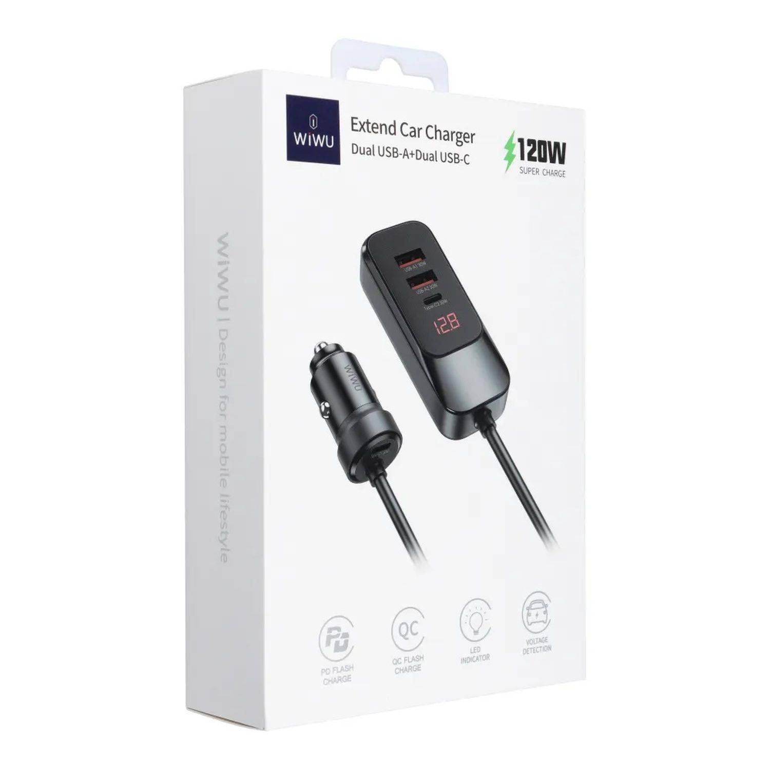Zigarettenanzünder-Lader WiWU - Autoladegerät Wi-QC015 120W PD+QC 2xUSB A + 2xUSB C