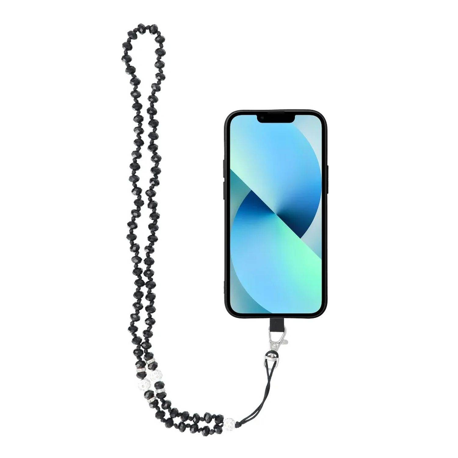 Kristall Anhänger für das Telefon / Kabellänge 74cm (37cm in der Schlaufe) / am Hals - Schwarz