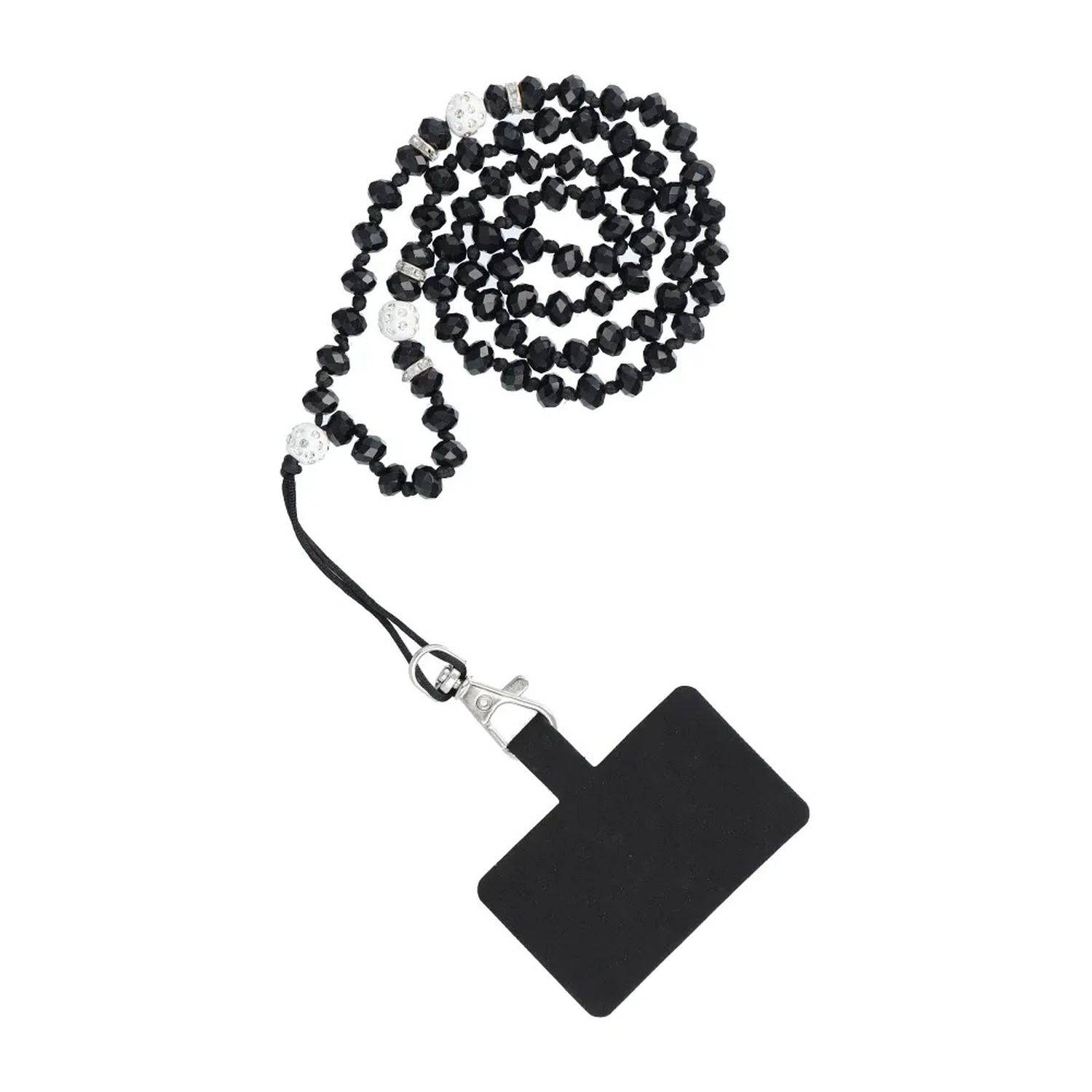 Kristall Anhänger für das Telefon / Kabellänge 74cm (37cm in der Schlaufe) / am Hals - Schwarz