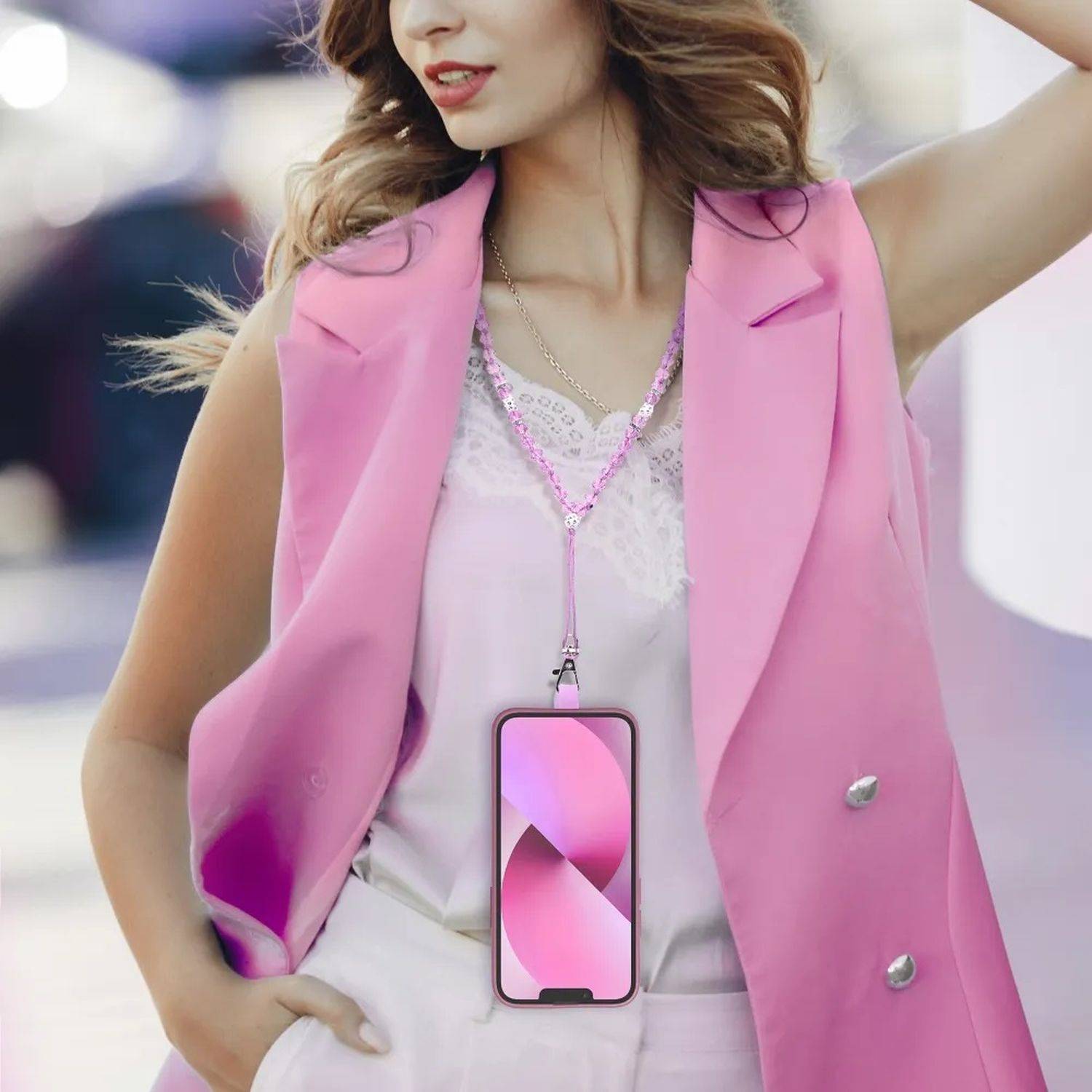 Kristall Anhänger für das Telefon / Kabellänge 74cm (37cm in der Schlaufe) / am Hals - Pink