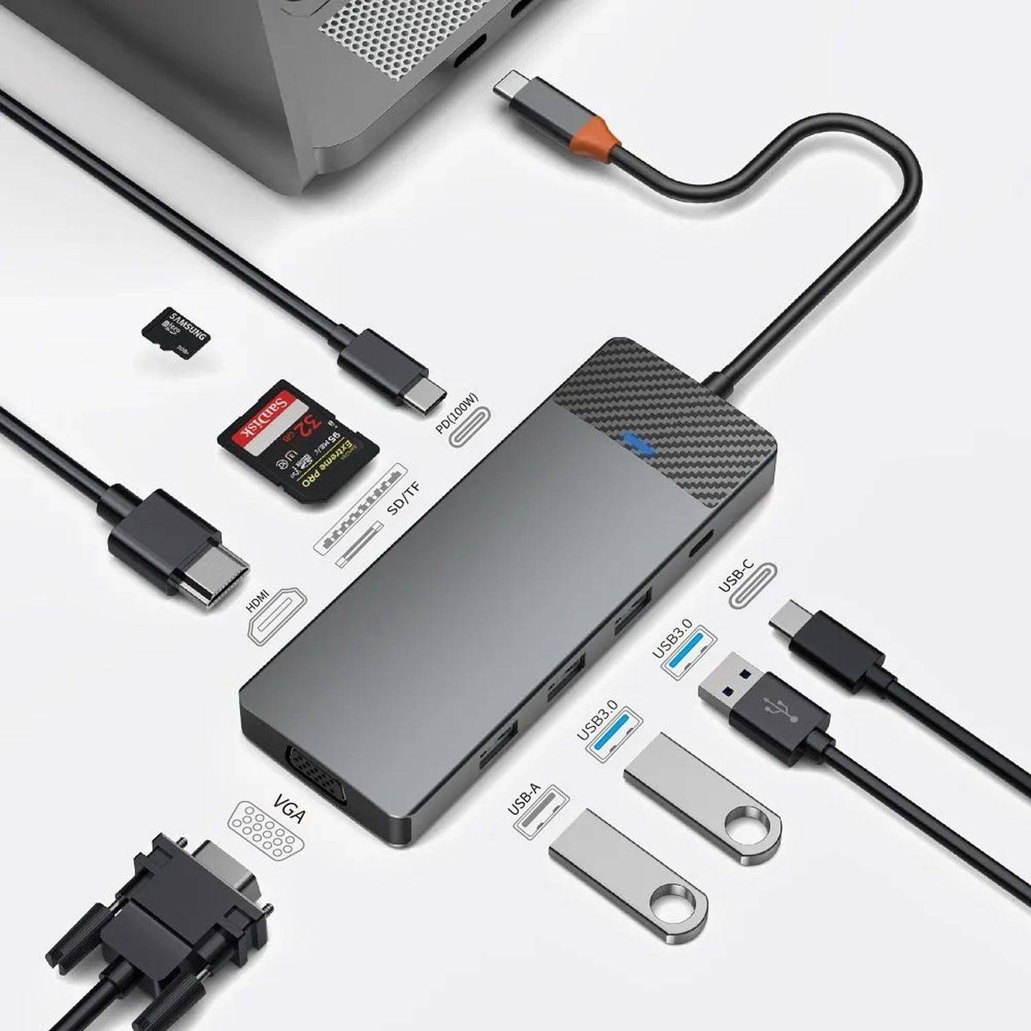 WiWU - HUB 7/9/12 in 1 USB-C HUB - Adapter Aluminiumgehäuse Multifunktionsadapter 9in1