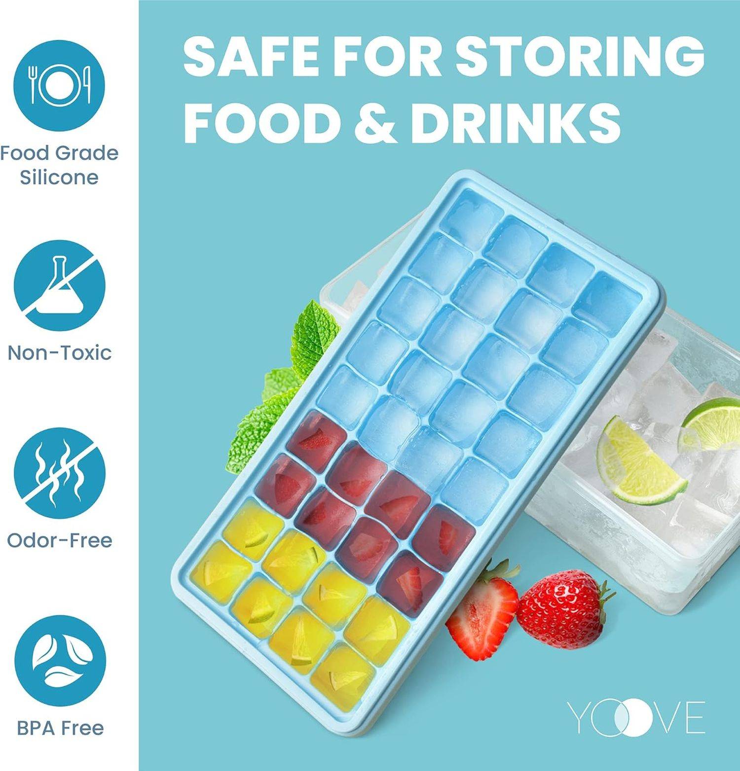 Eiswürfelbehälter mit Deckel und Behälter für Cocktails und Whisky, BPA-freier Silikonbehälter und Zange, 36 Nugget