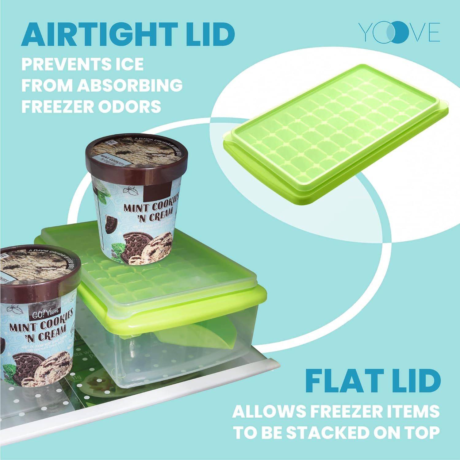 BPA-freie Eiswürfelform mit Deckel und Behälter für Gefrierschrank, mit Deckel, Behälter und Zange