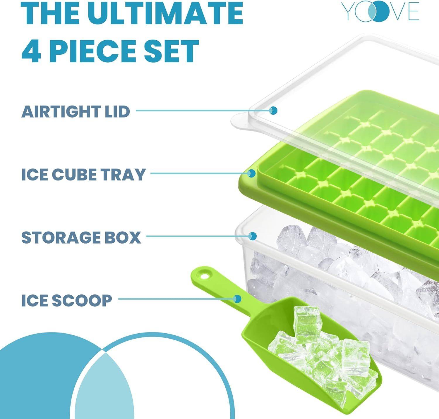 BPA-freie Eiswürfelform mit Deckel und Behälter für Gefrierschrank, mit Deckel, Behälter und Zange