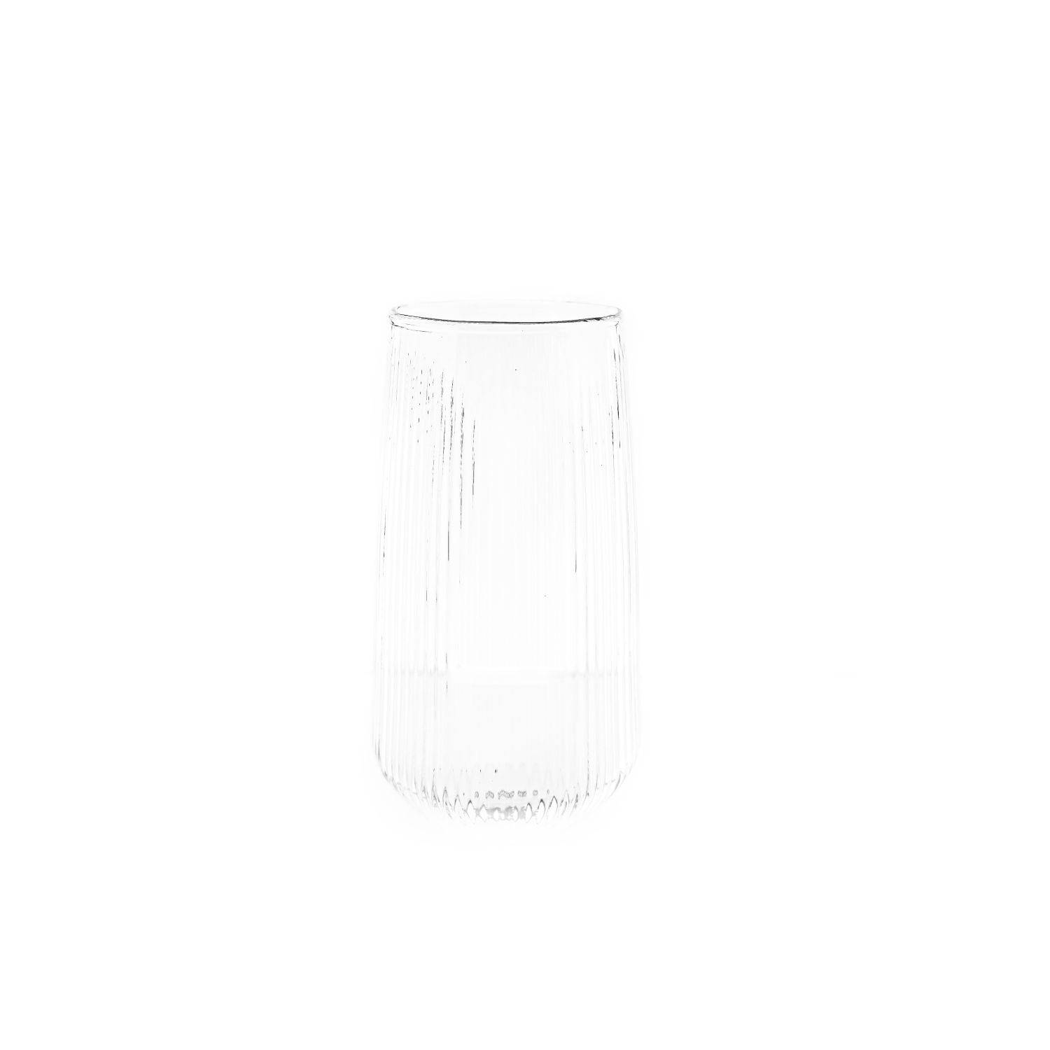 Mulex 8-Teilig Glas Set Stripe Riffel Longdrink-Glas, Glas, Hitzebeständig 500ml
