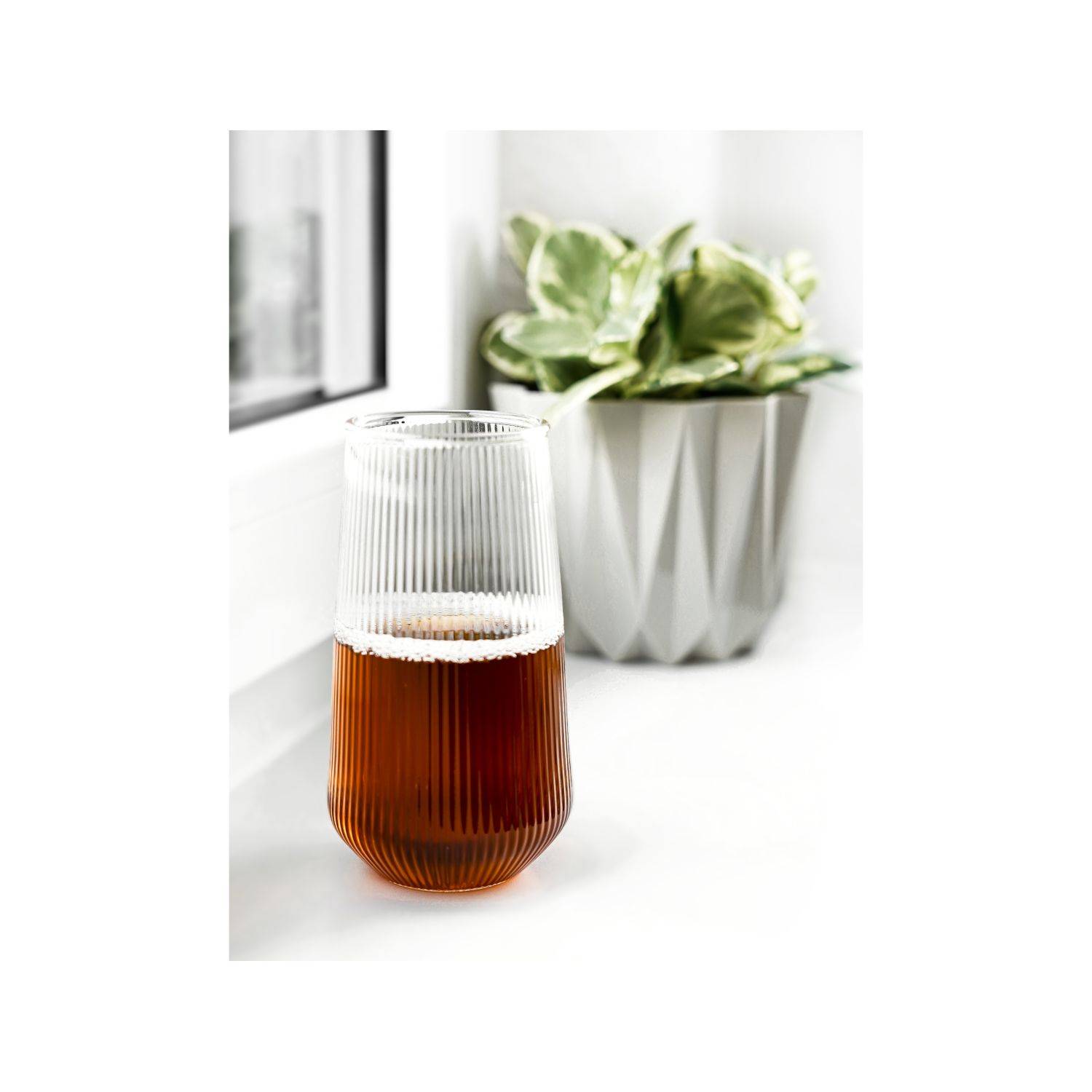 Mulex 12-Teilig Glas Set Stripe Riffel Longdrink-Glas, Glas, Hitzebeständig 500ml