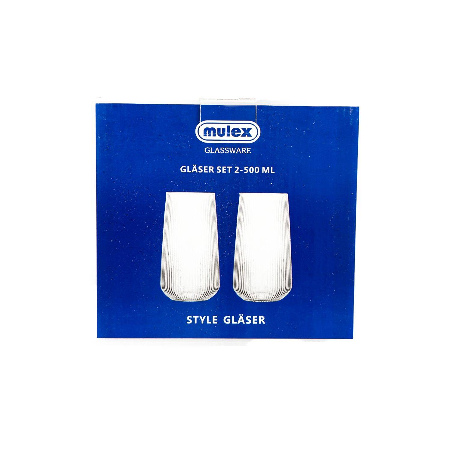 Mulex 2-Teilig Glas Set Stripe Riffel Longdrink-Glas, Glas, Hitzebeständig 500ml