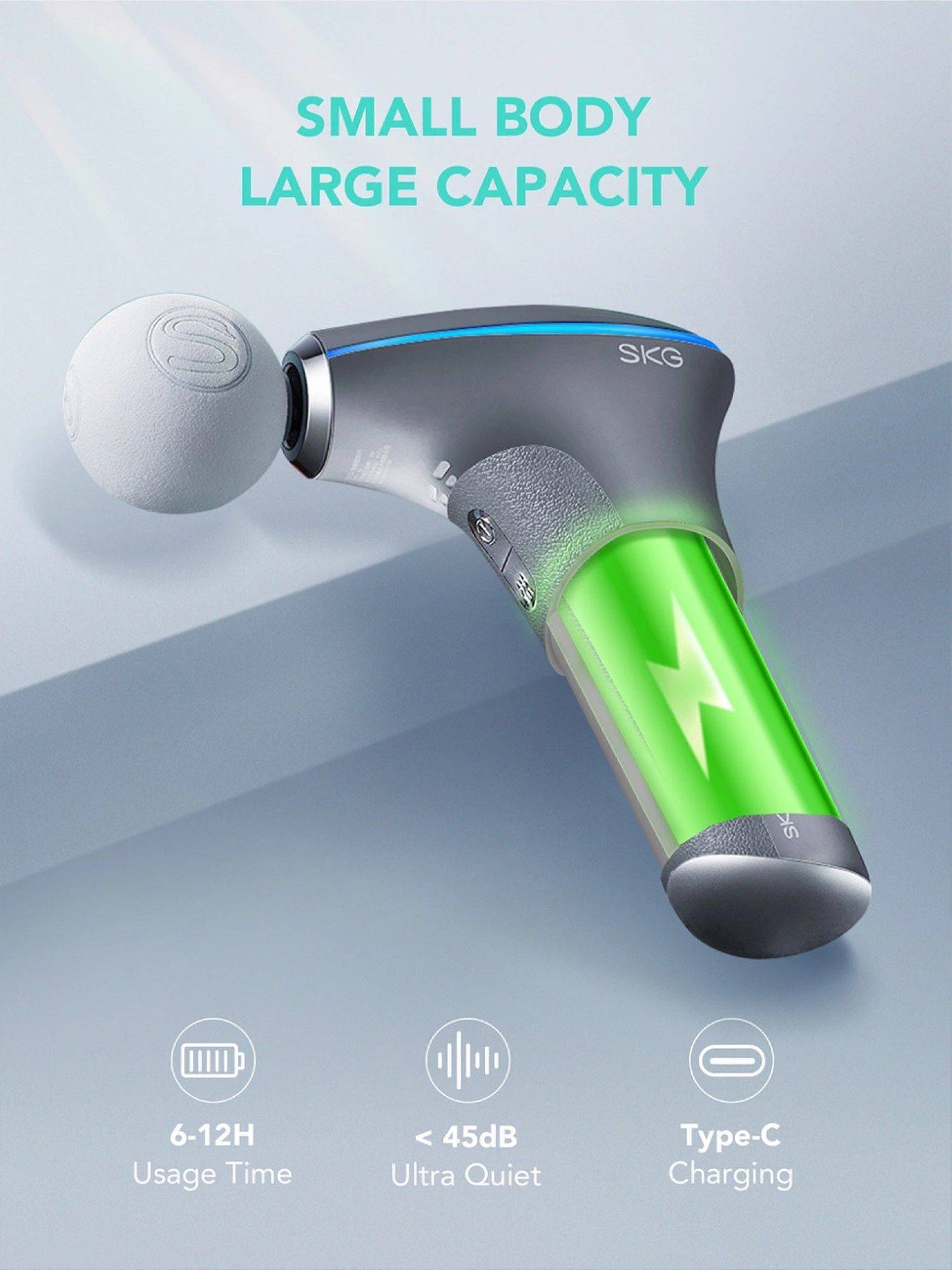 SKG F5-EN Massagepistole für den ganzen Körper USB-C Kabel 1800 mAh Grau