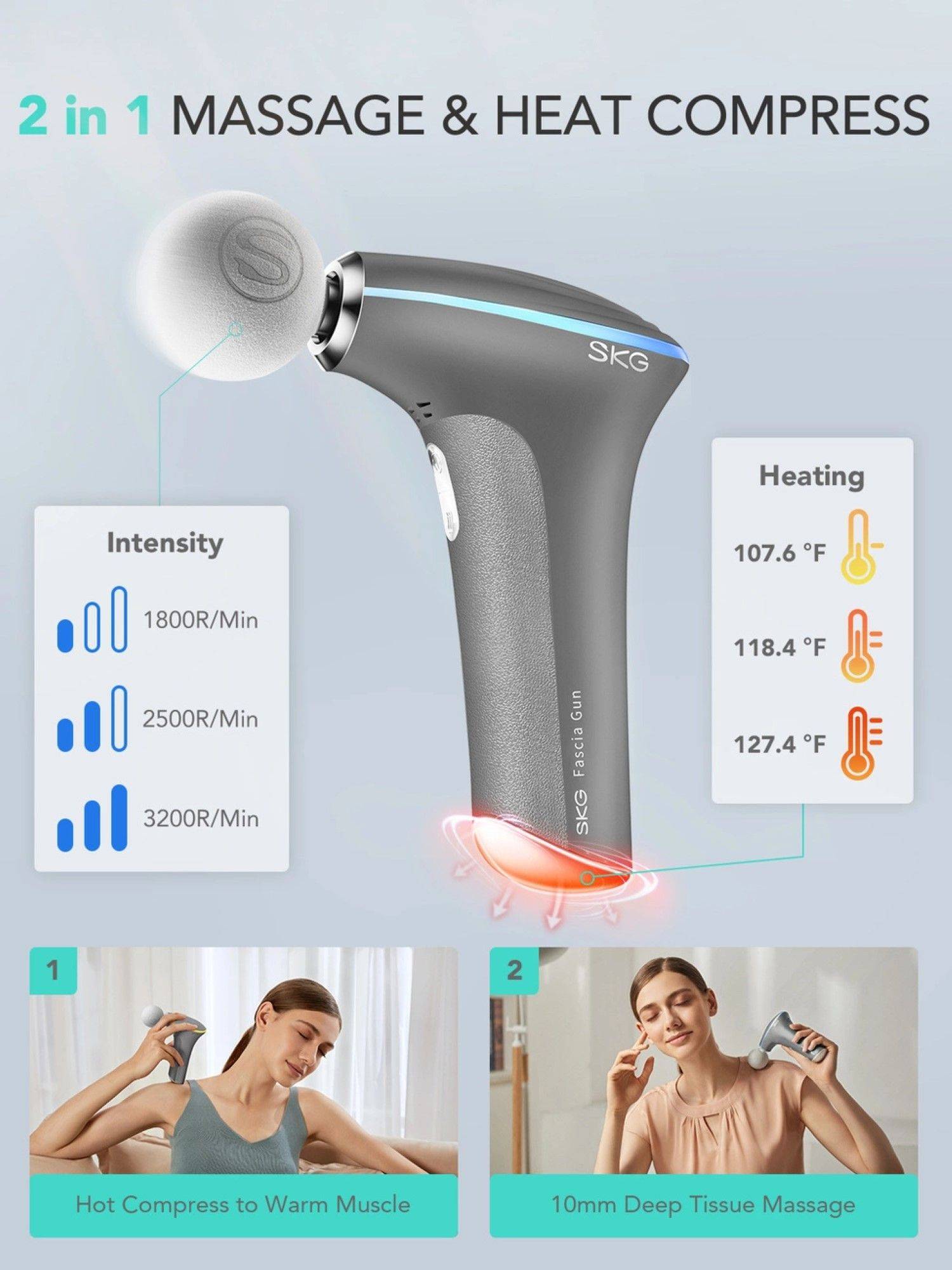 SKG F5-EN Massagepistole für den ganzen Körper USB-C Kabel 1800 mAh Grau