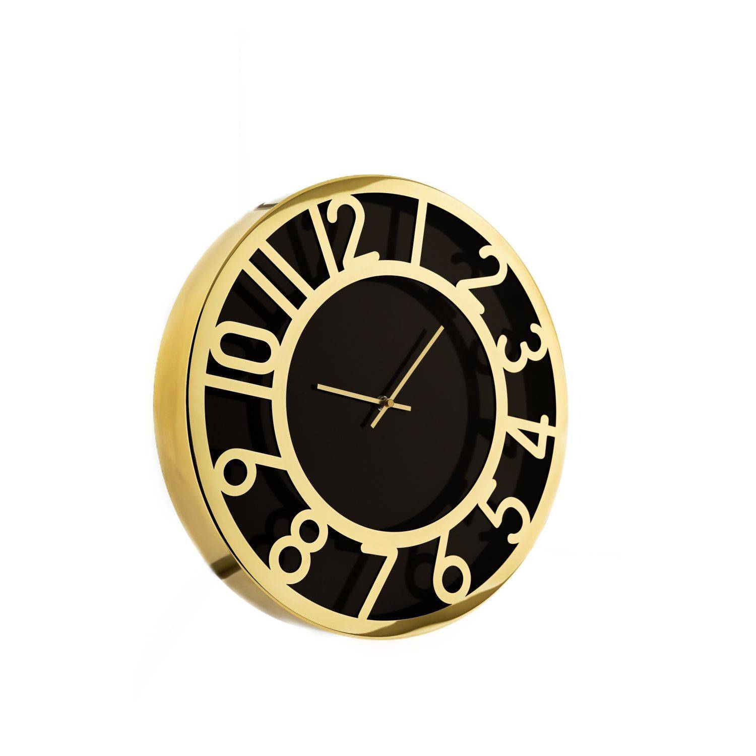 Almina Wanduhr in Schwarz/Gold mit Ziffern 60 cm moderne Uhr für Ihr Zuhause