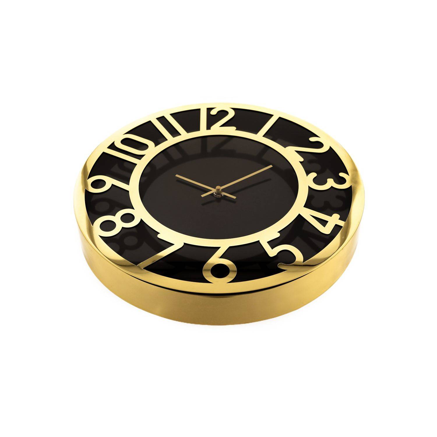 Almina Wanduhr in Schwarz/Gold mit Ziffern 60 cm moderne Uhr für Ihr Zuhause